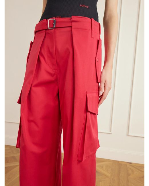 Loewe Red Belted Cotton And Silk-Blend Gabardine Cargo Pants