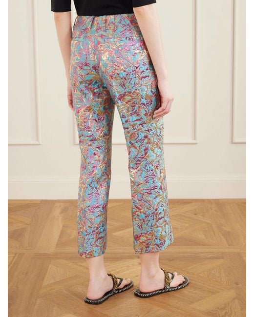 Dries Van Noten Blue Cropped Metallic Jacquard Straight-Leg Pants