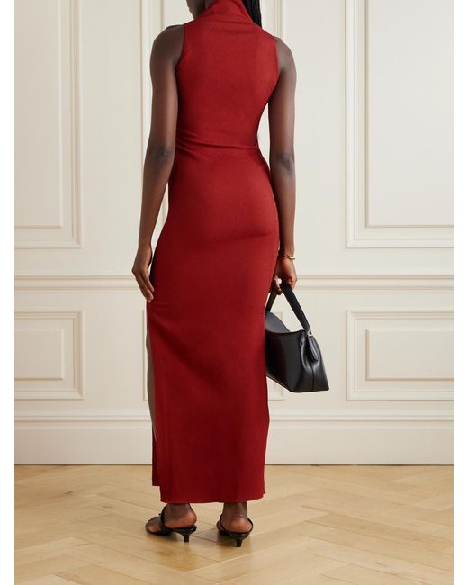 Cortana Red Fiona Asymmetric Silk-Blend Maxi Dress