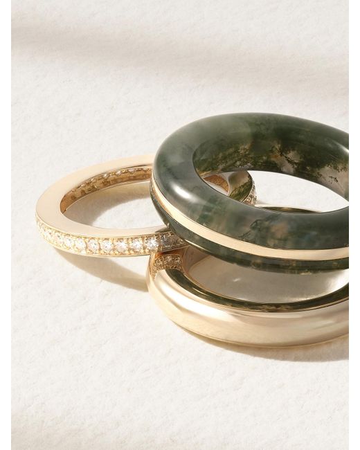 BY PARIAH Green The Albert, Essential Stacking And Triple Eternity Set Of Three 14-Karat Recycled, Agate And Diamond Rings