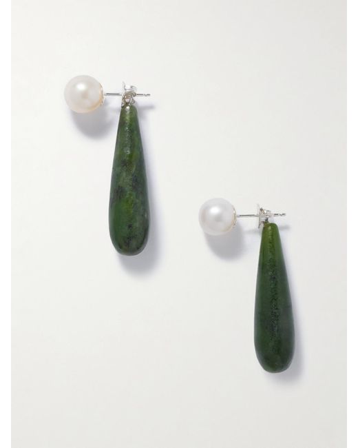 Sophie Buhai Green Small Angelyne, Jade And Pearl Earrings