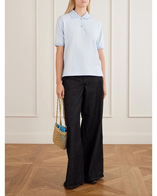 Jil Sander Blue Logo-Embroidered Cotton-Piqué Polo Shirt