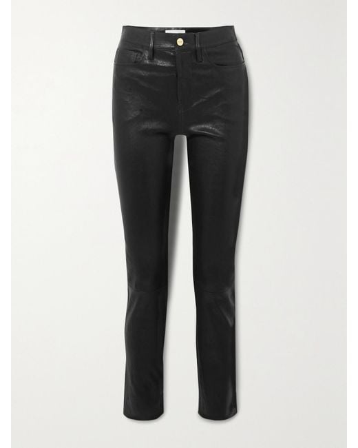 Pantalon Slim Taille Haute En Cuir Le Sylvie FRAME en coloris Black