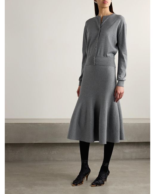 Khaite Gray Odil Wool-Blend Midi Skirt