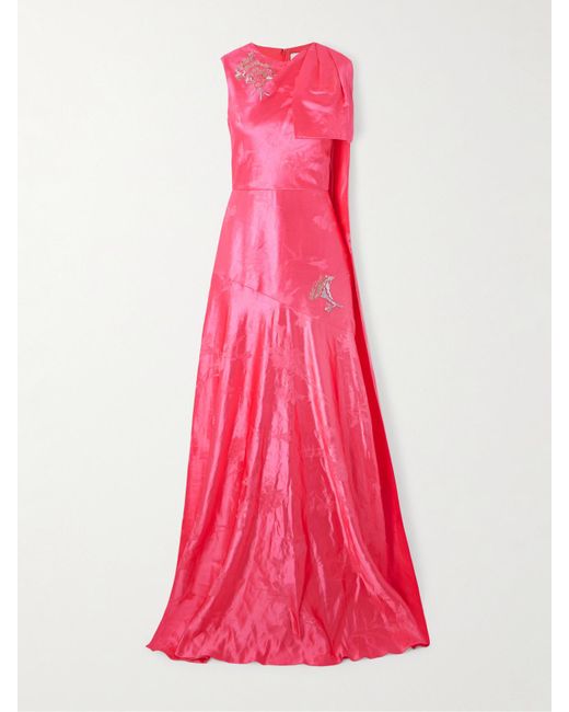 Robe Du Soir Asymétrique En Jacquard De Lin Mélangé À Drapé Et À Nœud Erdem en coloris Pink