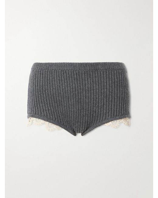 Magda Butrym Gray Crochet-Trimmed Knitted Cashmere Shorts
