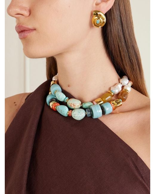 Lizzie Fortunato Metallic Nautilus-Plated Amazonite And Mother-Of-Pearl Earrings