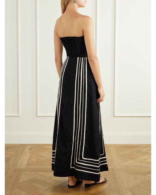 ANDRES OTALORA Black Invernal Striped Embroidered Twill Maxi Skirt