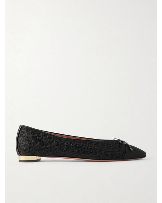 Aquazzura White Gioia Bow-Detailed Grosgrain And Leather-Trimmed Crocheted Ballet Flats