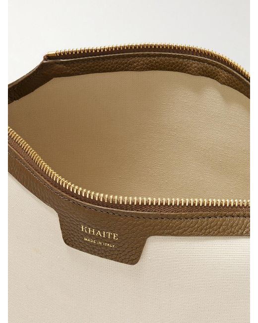 Khaite Natural Lina Medium Textured Leather-Trimmed Canvas Shoulder Bag