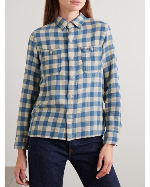 RRL Blue Farrell Gingham Cotton And Linen-Blend Shirt