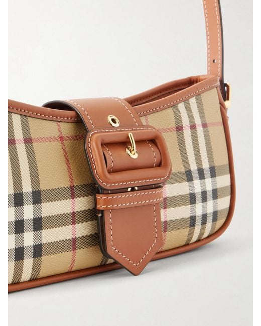 Burberry White Leather-Trimmed Checked Canvas Shoulder Bag