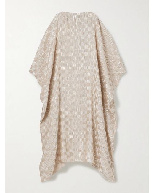 ‎Dima Ayad Natural Cocoon Checked Plissé-Satin Gown