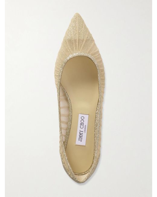 Jimmy Choo Natural Love Glittered Tulle Ballet Flats