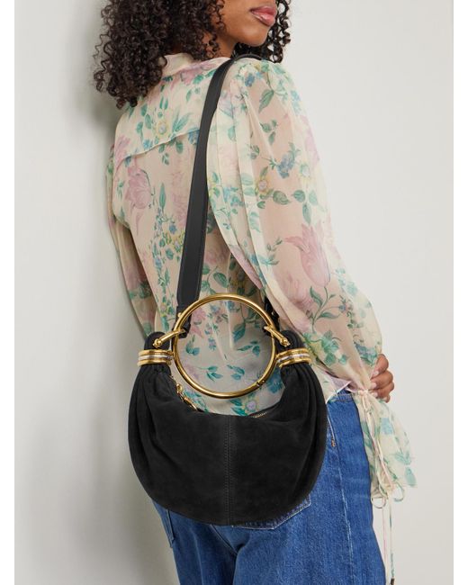 Sac Porté Épaule En Daim À Finitions En Cuir Et À Ornements Bracelet Small Chloé en coloris Black