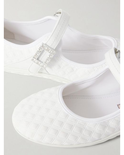 Roger Vivier Natural Viv Low Buckled Leather And Rubber-Trimmed Twill Ballet Flats