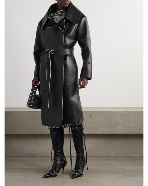 Acne Black Belted Leather Coat
