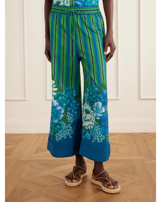 ALÉMAIS Blue Margo Printed Organic Cotton-Voile Wide-Leg Pants
