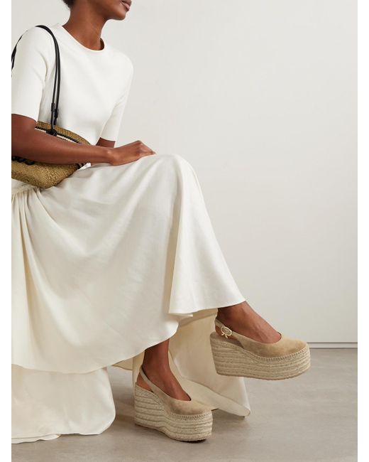 Gianvito Rossi Natural 110 Suede Slingback Platform Espadrilles