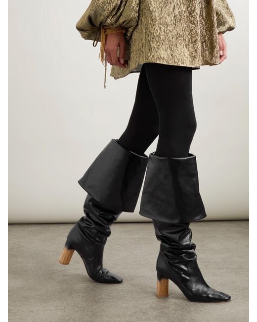 Chloé Black Georgia Kniehohe Stiefel Aus Glanzleder Mit Raffungen