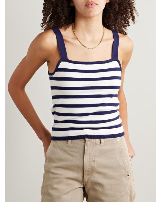 La Ligne Blue Striped Cotton-Blend Tank