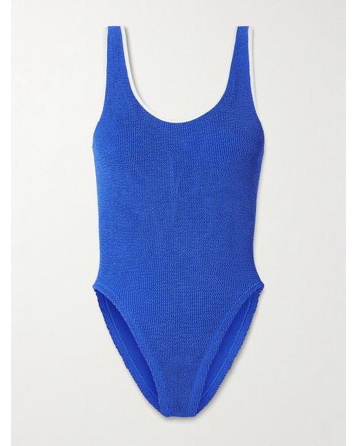 Hunza G Women's Blue Faye Two-Tone Original Crinkle Swimsuit