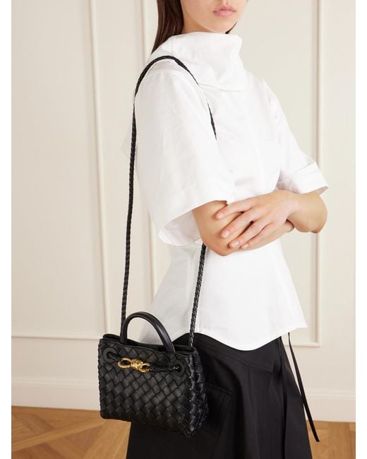 Bottega Veneta Black Mini Andiamo Intrecciato Leather Tote