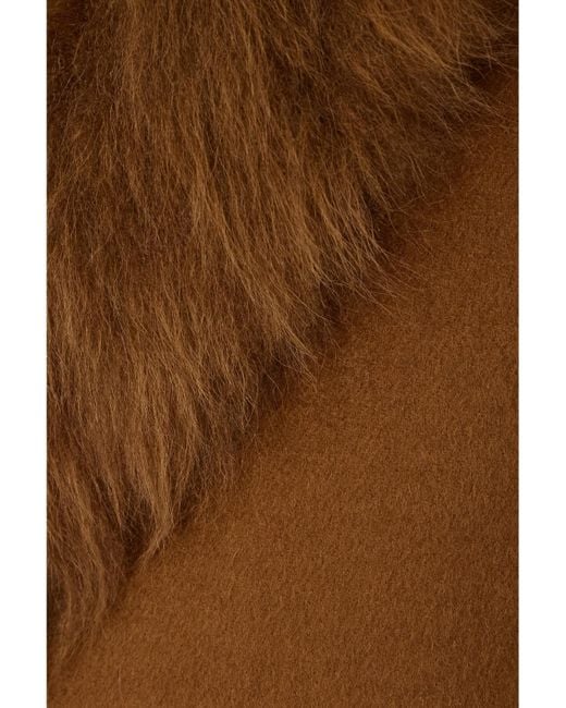 Yves Salomon Brown Mantel Aus Einer Woll-Kaschmirmischung Mit Shearling-Besatz Und Bindegürtel