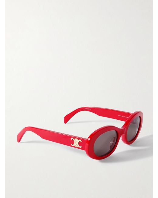 Céline Red Triomphe Oval-Frame Acetate Sunglasses