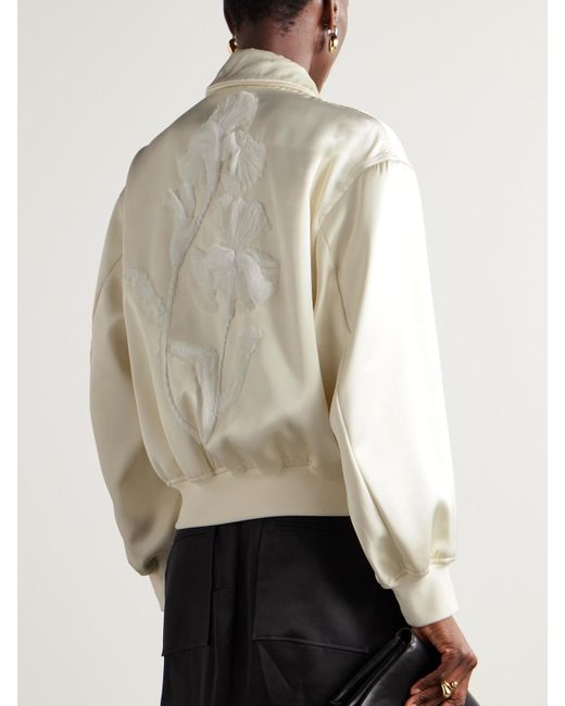 Jil Sander Natural Embroidered Satin-Twill Bomber Jacket