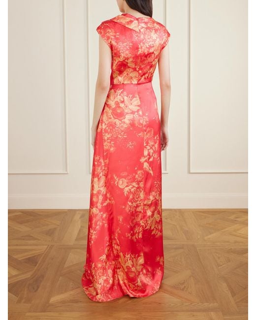 Erdem Red Floral-Print Duchesse Satin Gown