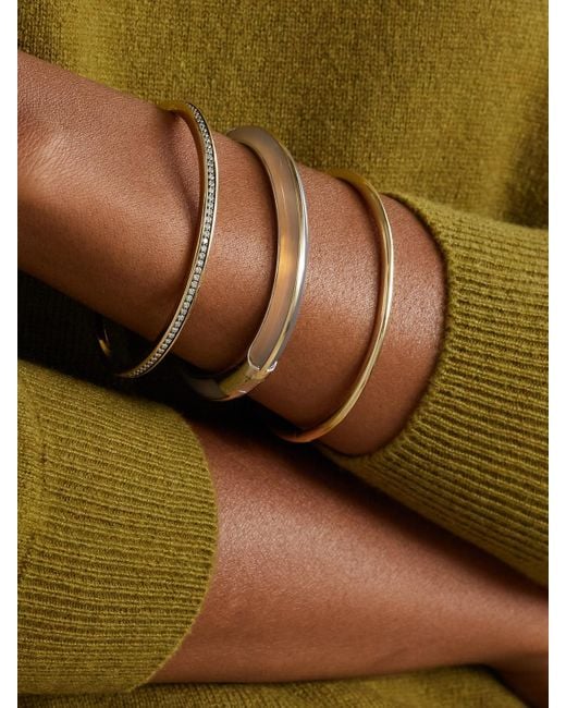 BY PARIAH Natural Classic Stack Set Aus Drei Armreifen Aus Recyceltem 14 Karat Und Recyceltem Sterlingsilber Mit Diamanten Und Achat