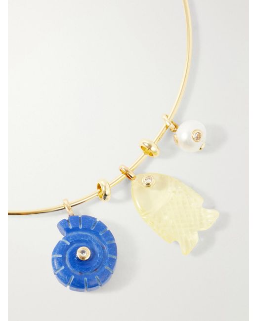 Joolz by Martha Calvo Blue Aurelia Lapis Lazuli, Citrine And Freshwater Pearl-Toned Necklace