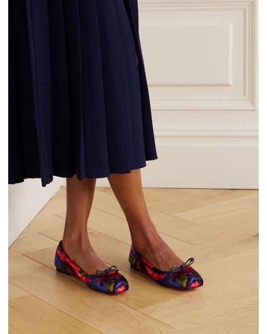 Christian Louboutin Red Mamadrague Ballerinas Aus Glänzendem Crêpe Mit Blumenprint Und Schleife