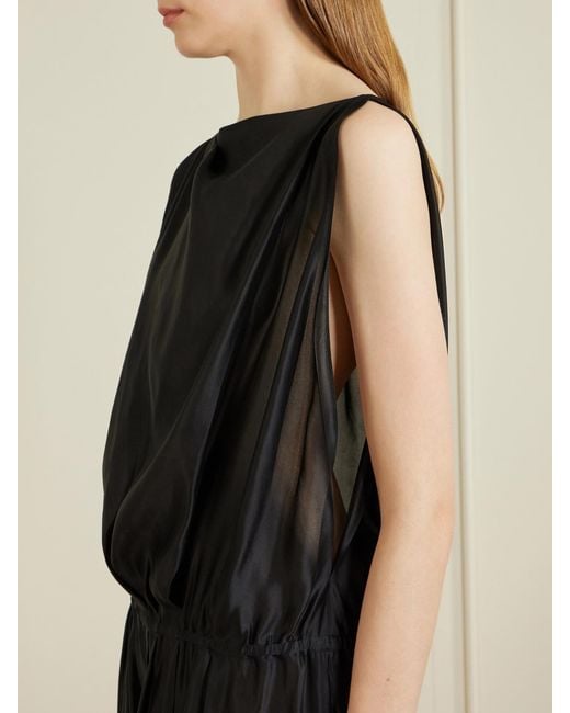 Khaite Black Tia Satin-Twill Midi Dress