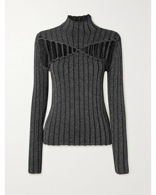 Dion Lee Black Cutout Ribbed-Knit Sweater