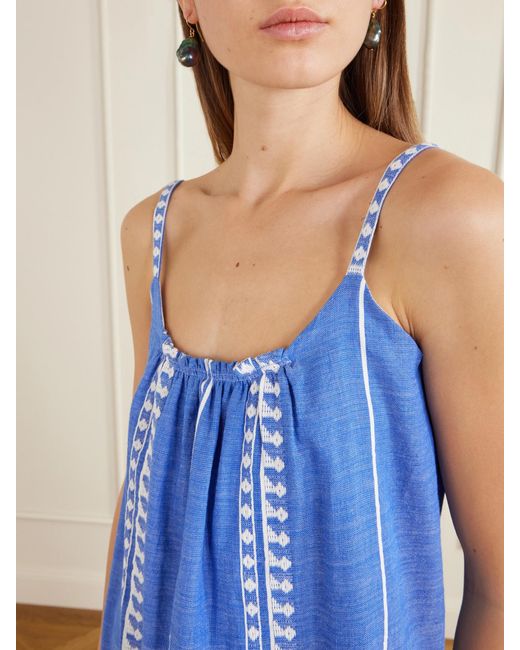 Lemlem Blue Zine Cotton-Gauze Mini Dress
