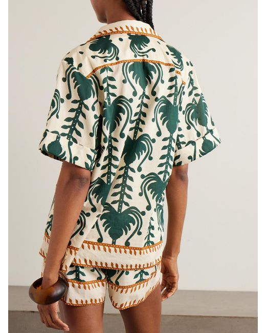Johanna Ortiz Green Salty Promises Printed Cotton Shirt