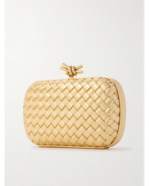 Bottega Veneta Knot Padded Intrecciato Metallic Leather Clutch