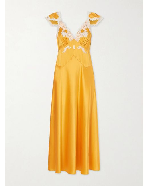 Doen Metallic Fiona Lace-Trimmed Silk-Satin Midi Dress