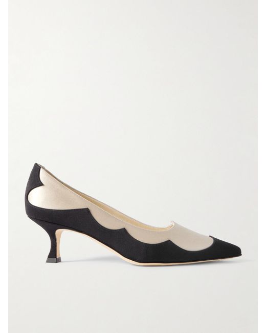 Manolo Blahnik Natural Fabraka 50 Crepe-Trimmed Satin Point-Toe Pumps