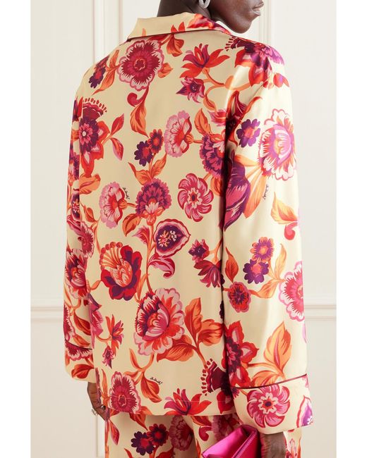 Chemise De Pyjama En Serge De Soie À Imprimé Fleuri LaDoubleJ en coloris Red