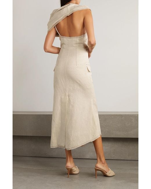 Jacquemus Natural Camargue Asymmetric Linen And Silk-Blend Maxi Dress