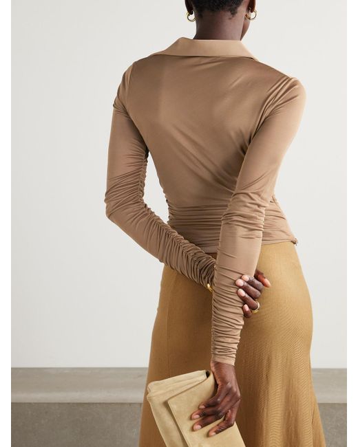 Max Mara Natural Wickelbluse Aus Stretch-Jersey Mit Applikation