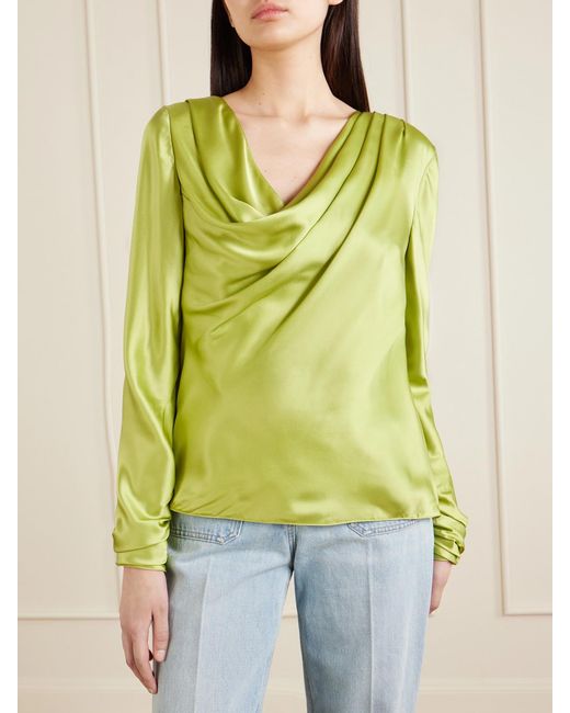 Valentino Garavani Green Silk-Satin Blouse