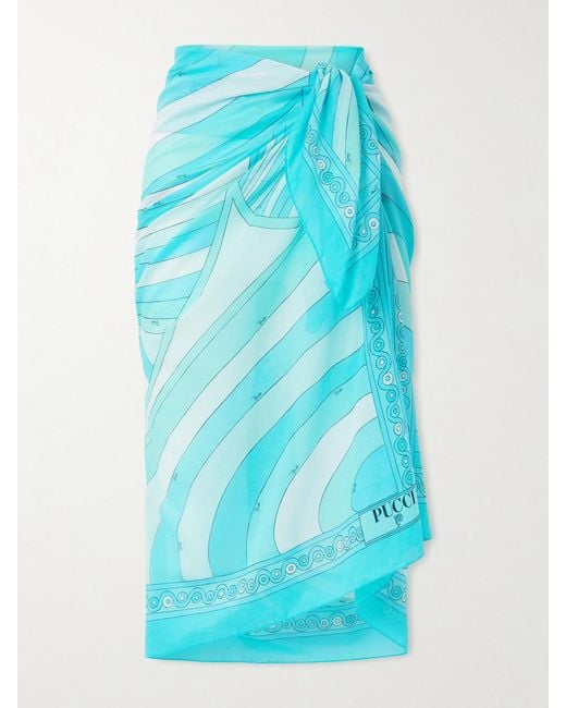 Emilio Pucci Blue Printed Cotton-Voile Pareo