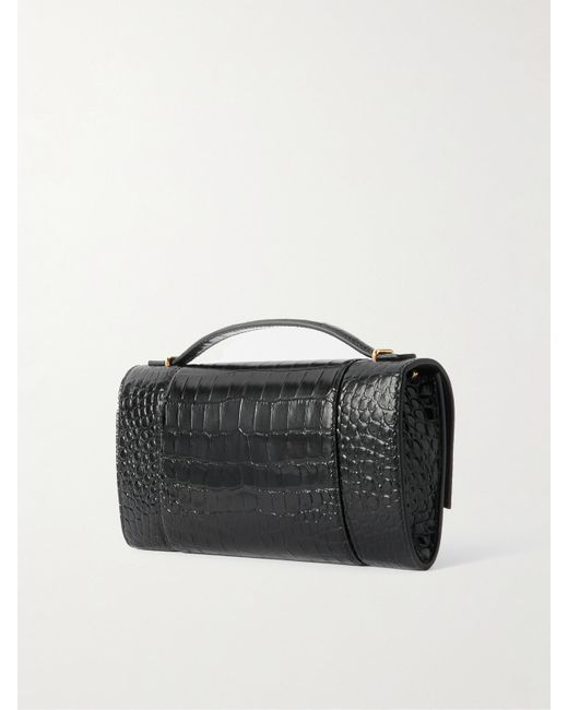 Balenciaga Black Hourglass Croc-Effect Patent-Leather Shoulder Bag