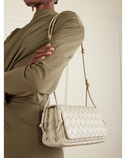 Bottega Veneta Natural Notturno Intrecciato Leather Shoulder Bag