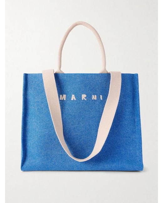 Sac À Main En Jean À Logo East West Large Marni en coloris Blue