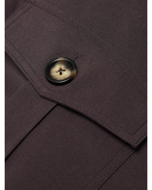 Self-Portrait Brown Belted Leather-Trimmed Twill Jumpsuit